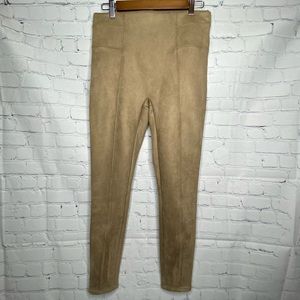 Spanx Faux Suede Leggings Shapewear Front Seam Chino Camel Large